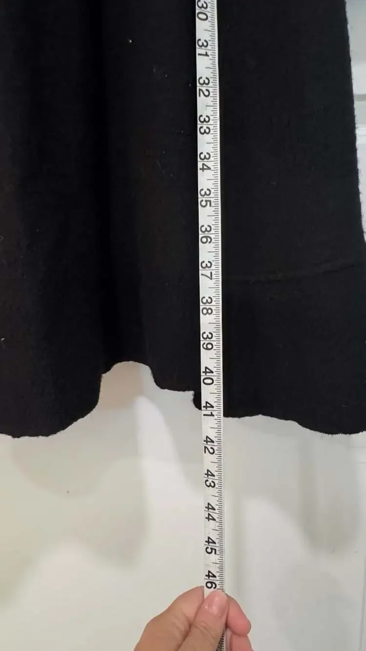 Black 100% Wool Ruffle Wrap Cardigan Sweater Coat Tie Waist Small